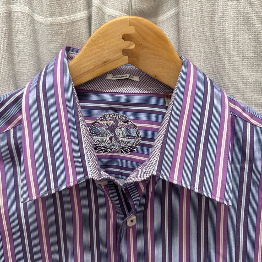 Bugatchi Purple and Blue Striped Men's Dress Shirt